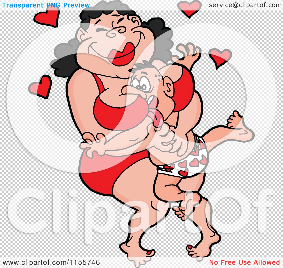 Cartoon of a Chubby Woman Squishing a White Man Between Her