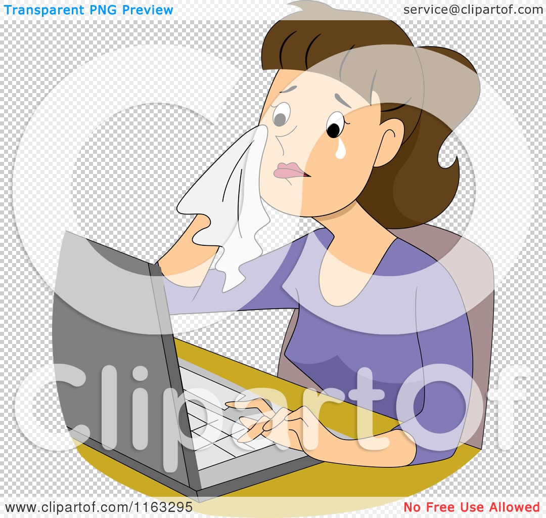 Cartoon of a Crying Female Author Blogger or Student Typing on a Laptop -  Royalty Free Vector Clipart by BNP Design Studio #1163295