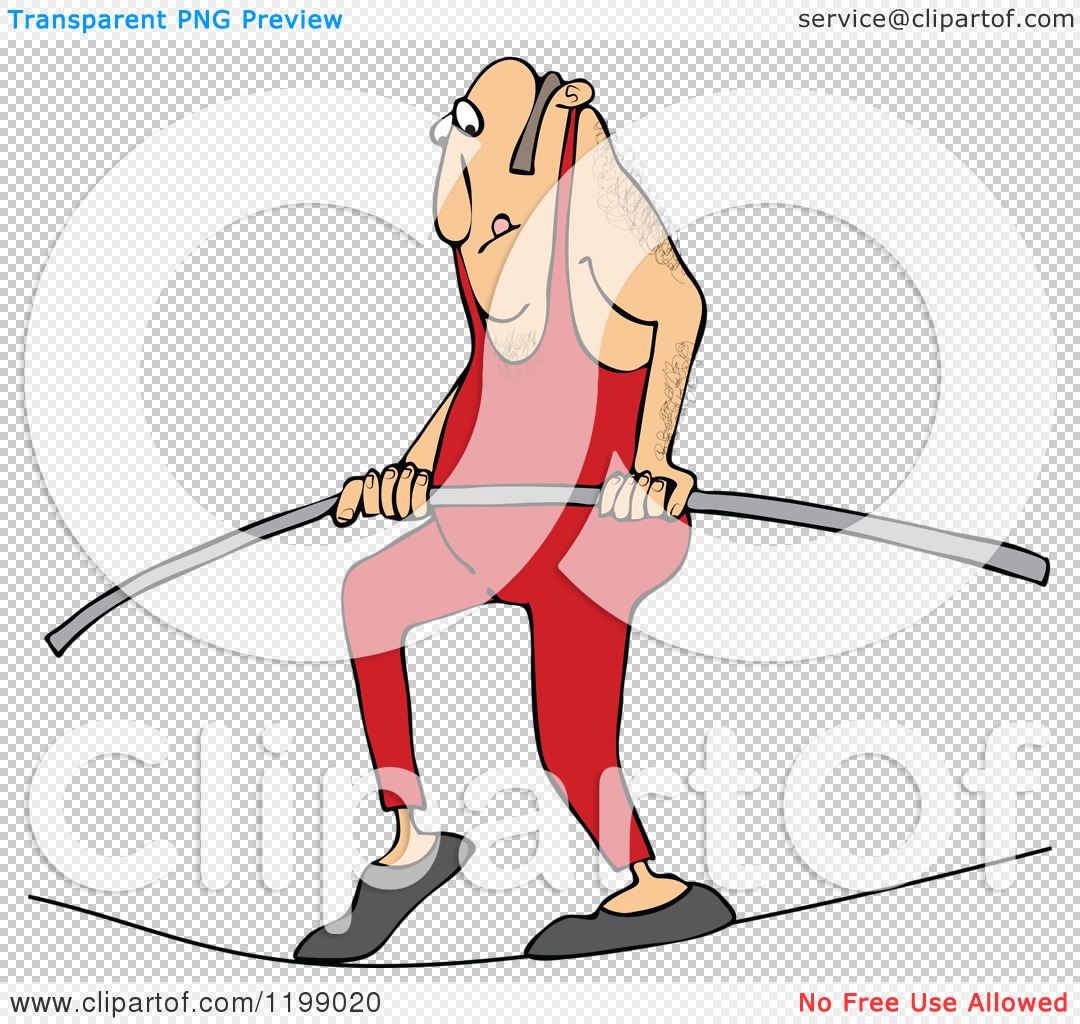 Cartoon of a Daredevil Man Tight Rope Walking - Royalty Free