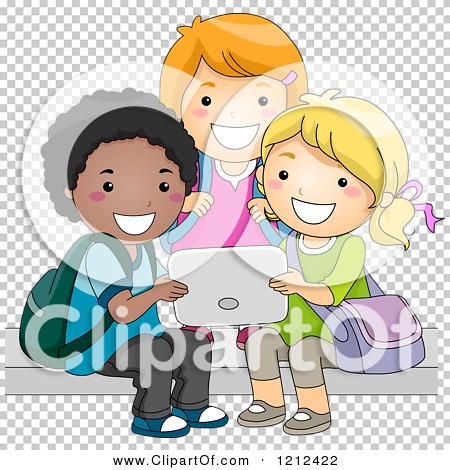 Cartoon of a Diverse Group of School Kids Using a Tablet Computer ...