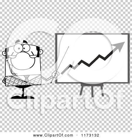 Cartoon of a Grayscale Businessman Presenting a Growth Statistics Chart