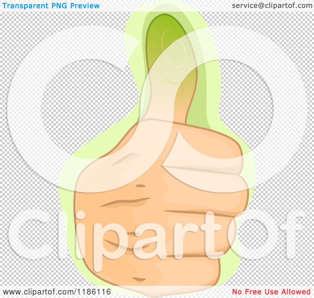 Cartoon of a Hand Holding up a Green Thumb - Royalty Free Vector
