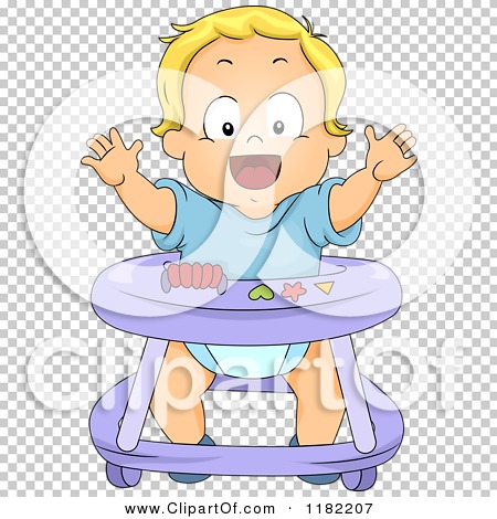 Download Cartoon of a Happy Blond Toddler Boy in a Baby Walker ...