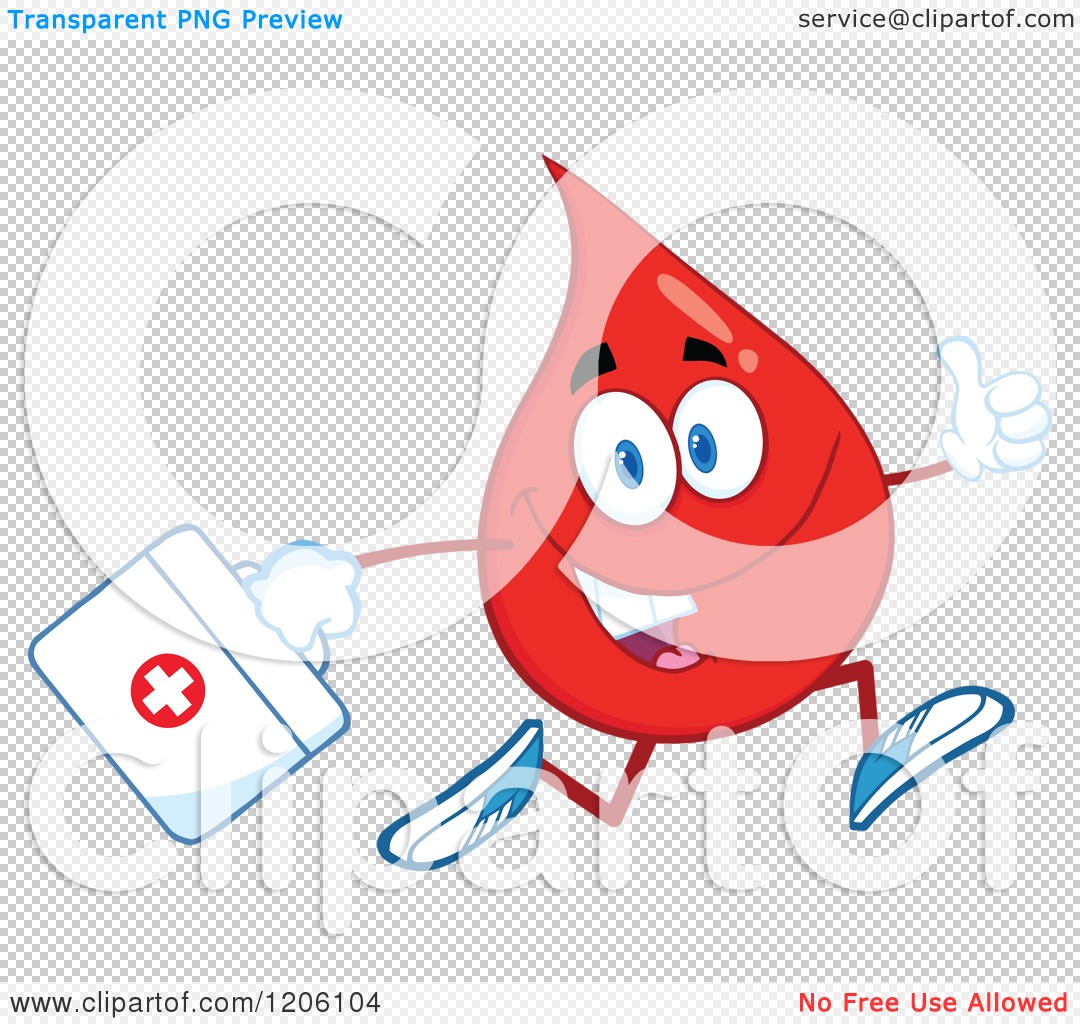 Cartoon of a Happy Blood Drop Running with a First Aid Kit - Royalty ...