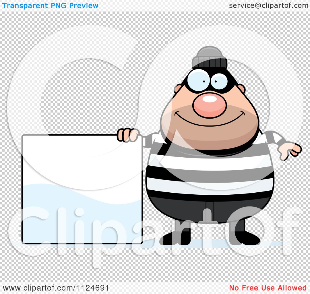 Cartoon Of A Happy Chubby Burglar Or Robber Man With A Sign - Royalty ...