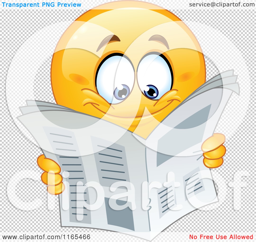 Cartoon of a Happy Emoticon Smiley Reading a Newspaper - Royalty Free ...