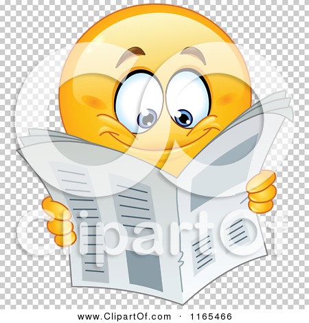 Cartoon of a Happy Emoticon Smiley Reading a Newspaper - Royalty Free ...