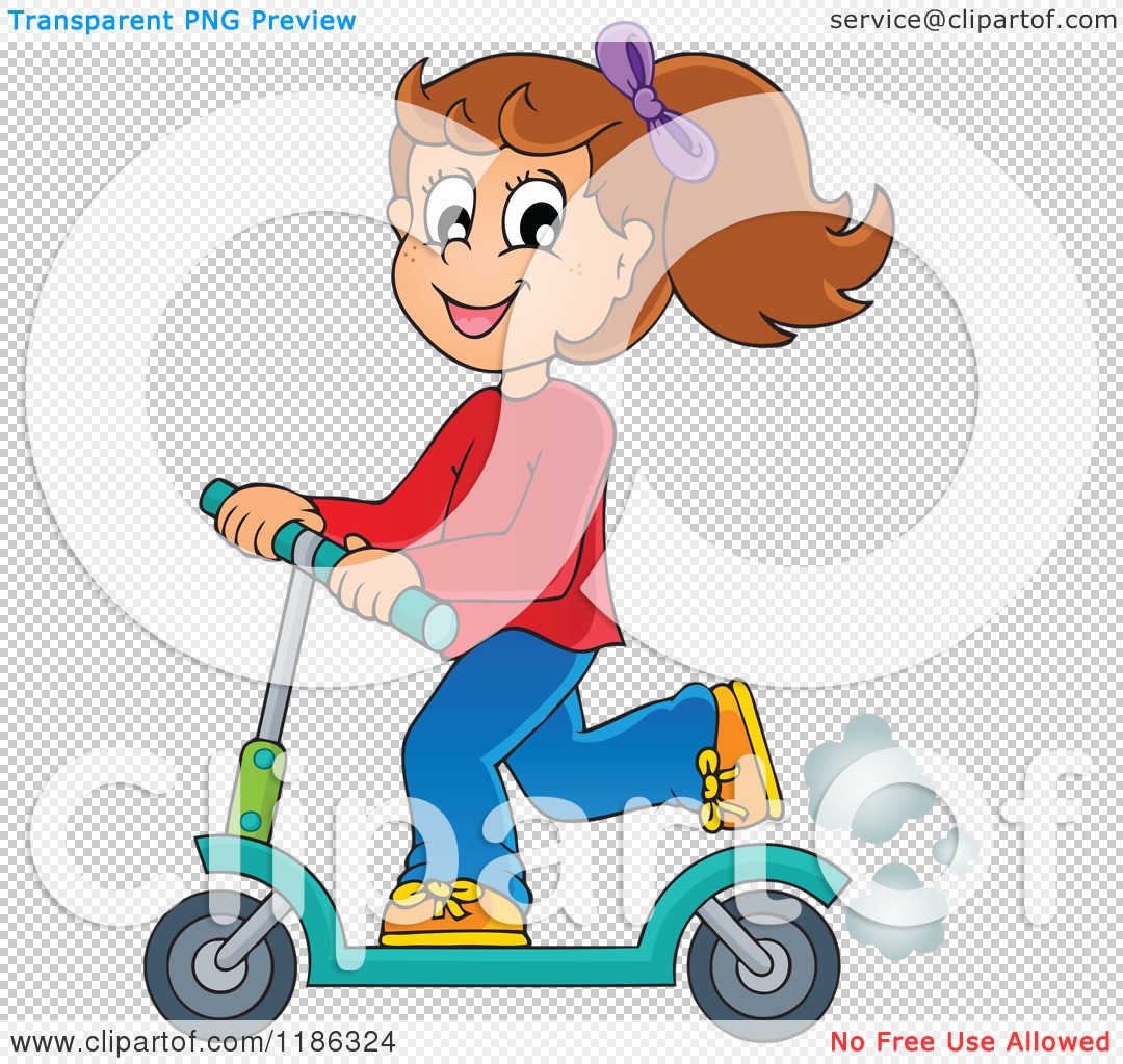 Cartoon of a Happy Girl Riding a Scooter - Royalty Free Vector Clipart by  visekart #1186324