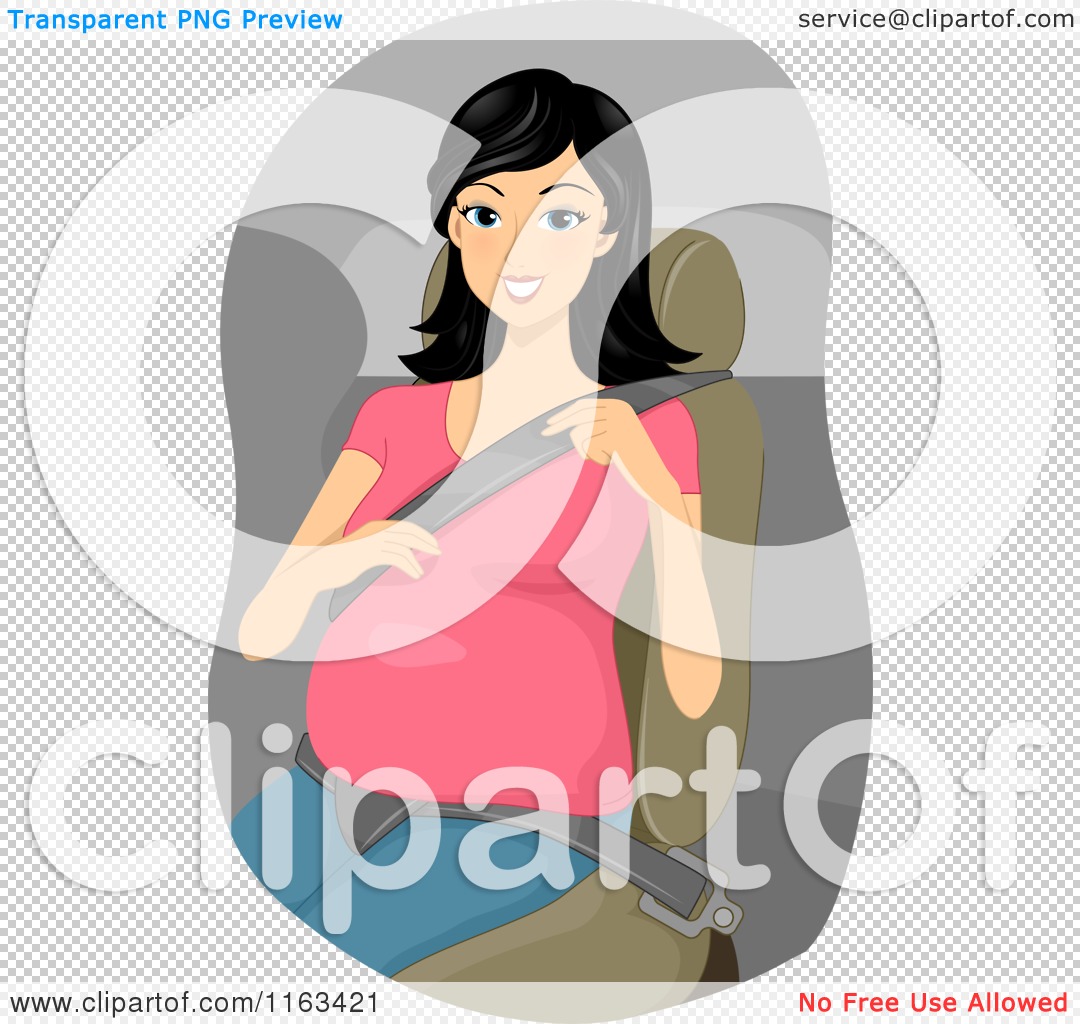 Cartoon of a Happy Pregnant Woman Buckling a Seat Belt - Royalty