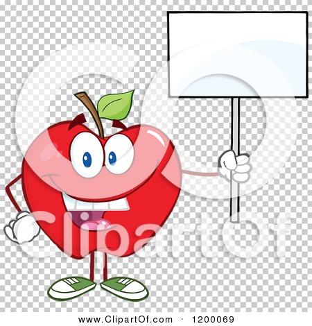 Cartoon of a Happy Red Apple Mascot Holding a Sign - Royalty Free ...