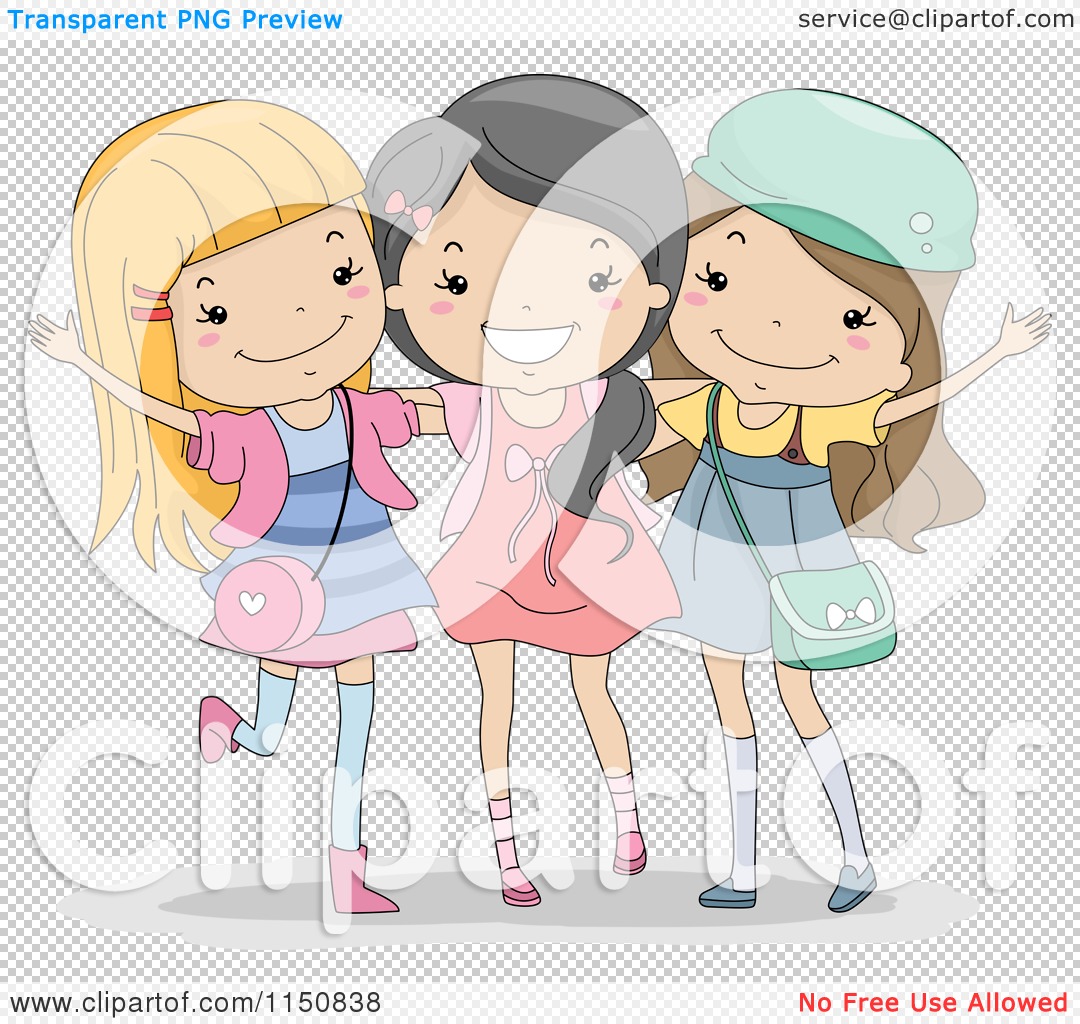 Cartoon of a Happy Trio of Girls - Royalty Free Vector Clipart by BNP ...