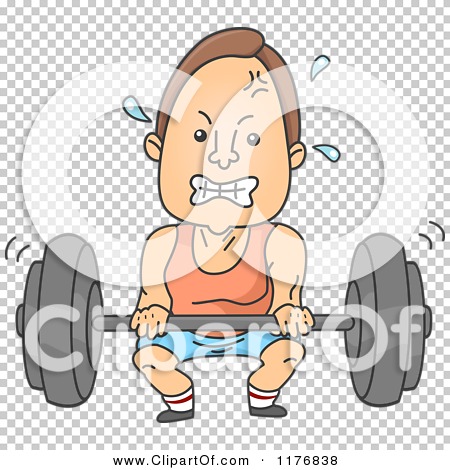 Cartoon of a Man Gritting His Teeth and Lifting a Heavy Barbell ...