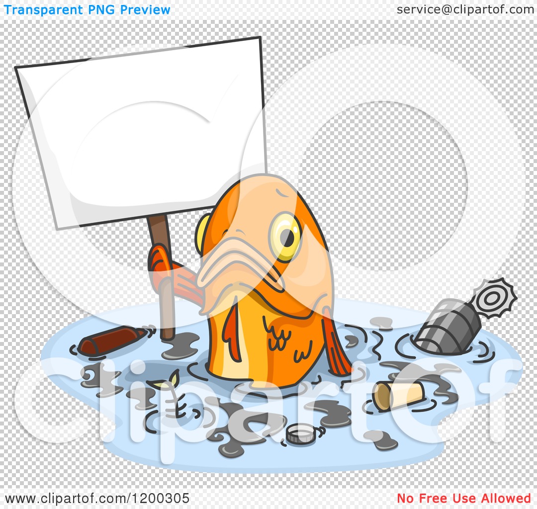Cartoon of a Sad Fish Holding a Sign in Polluted Water - Royalty Free  Vector Clipart by BNP Design Studio #1200305