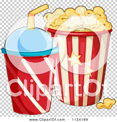 Cartoon Of A Slushy Drink And Popcorn - Royalty Free Vector Clipart by