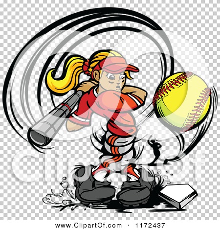 Cartoon of a Twisted Softball Player Girl Swinging at a Ball with a ...