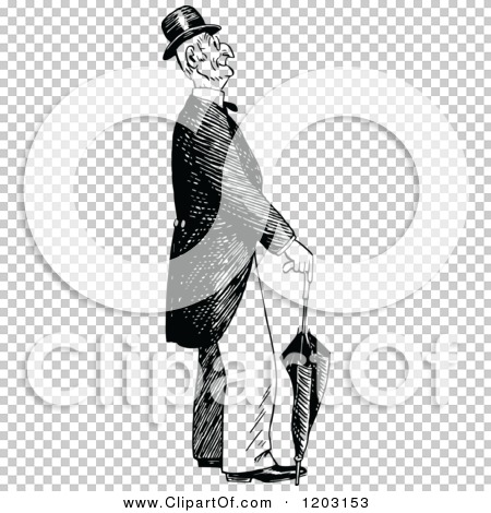 Cartoon of a Vintage Black and White Old Man with an Umbrella - Royalty ...