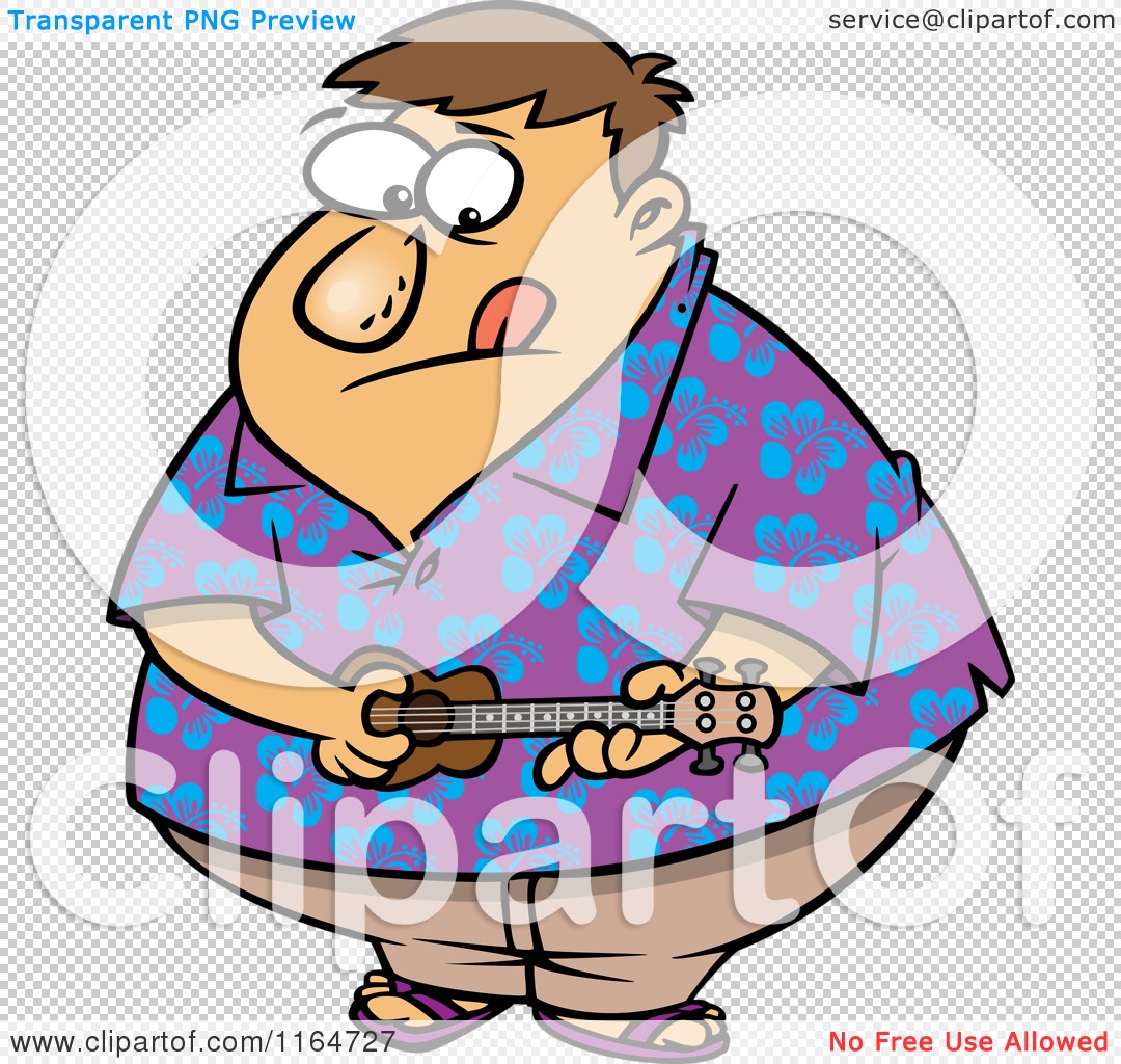 Cartoon of an Obese in a Hawaiian Playing a Ukelele - Free Clipart by toonaday #1164727