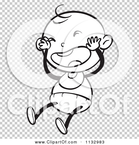 Cartoon Of An Outlined Crying Baby - Royalty Free Vector Clipart by