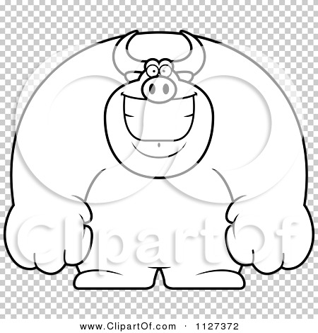 Cartoon Of An Outlined Happy Buff Bull Smiling - Royalty Free Vector