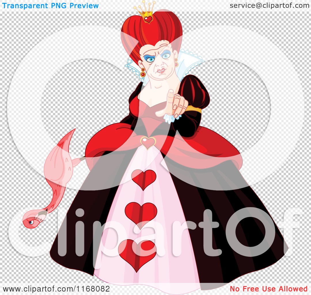 Cartoon of an Ugly Queen of Hearts Holding a Flamingo and Pointing ...
