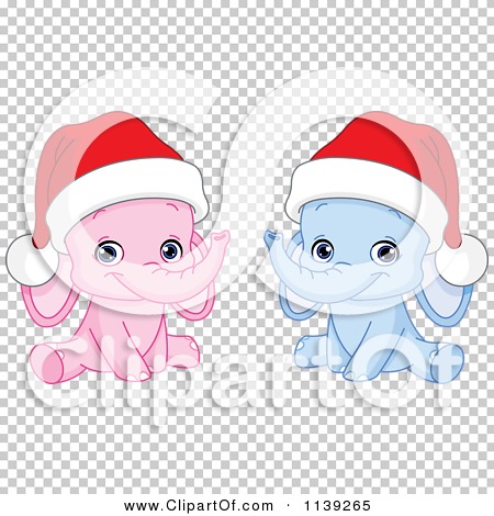 Cartoon Of Cute Pink And Blue Baby Elephants Wearing Santa ...