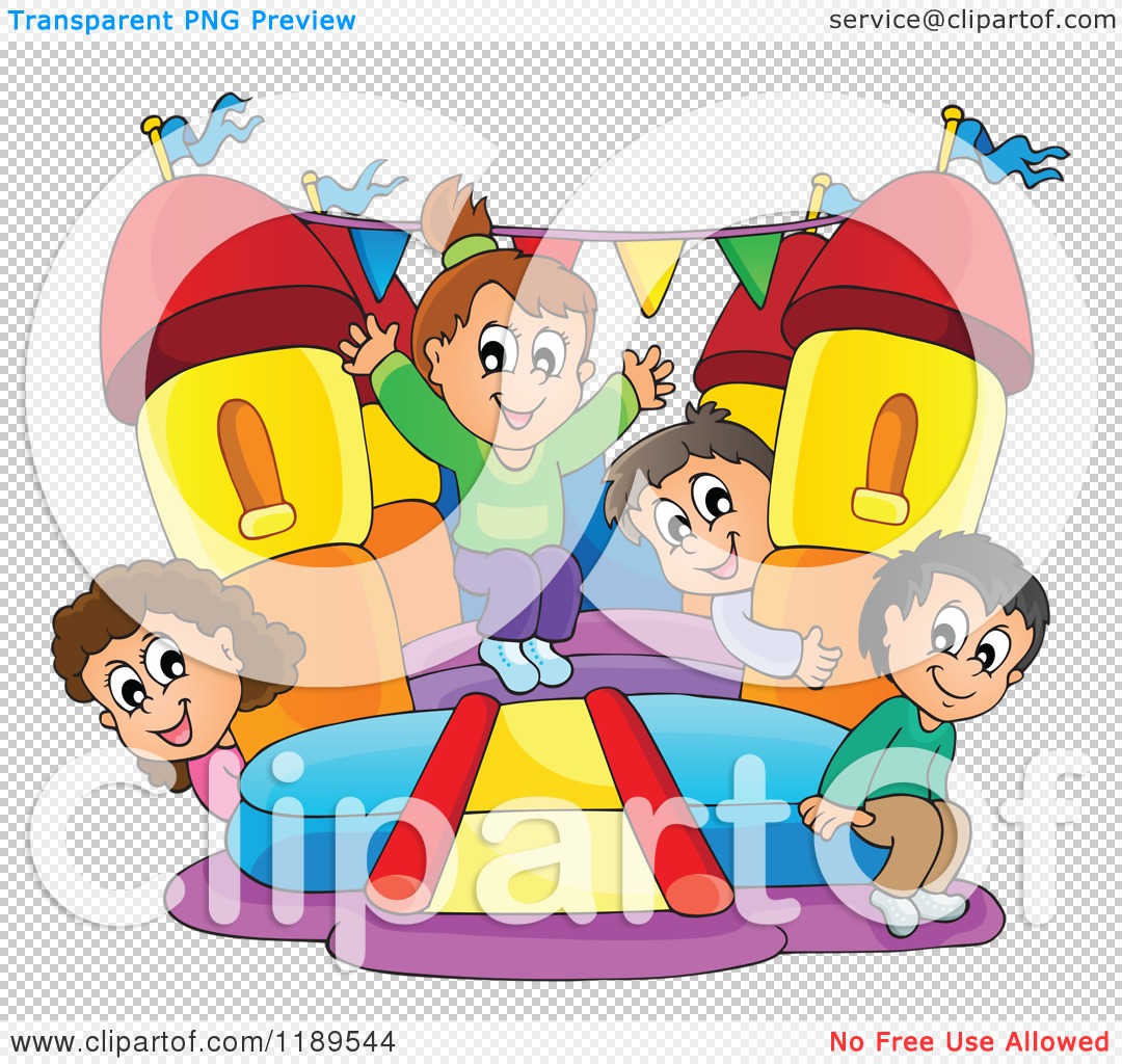 Cartoon of Happy Children Playing on a Bouncy House Castle - Royalty Free  Vector Clipart by visekart #1189544
