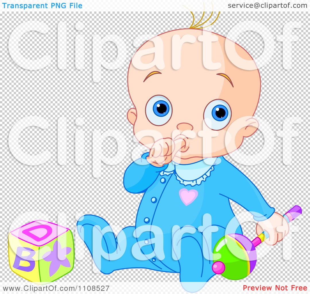 Clipart Baby Boy Sucking His Thumb And Playing With A Rattle And Toy ...
