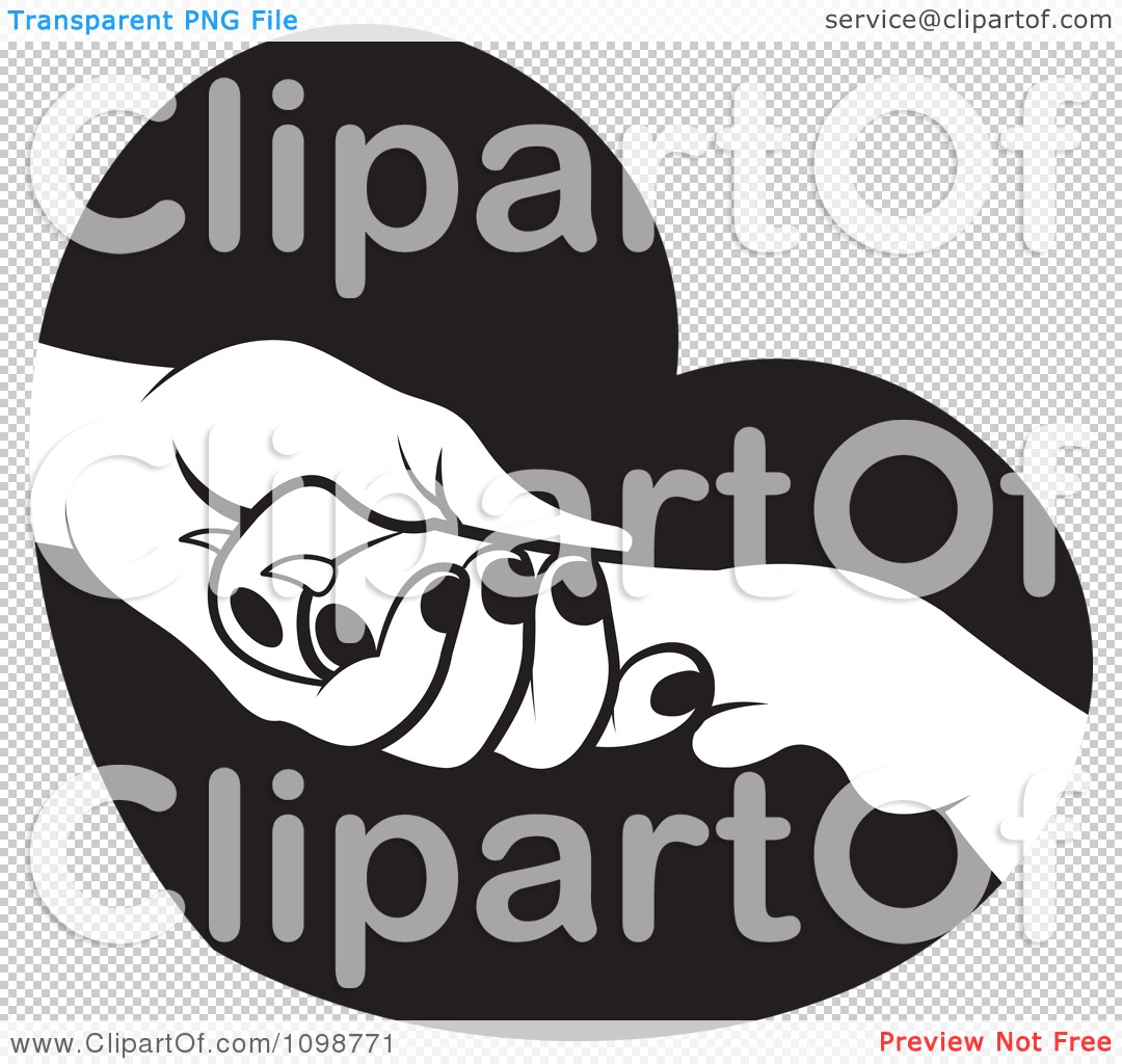 Clipart Black And White Dog Resting Its Paw In A Womans Hand Over A