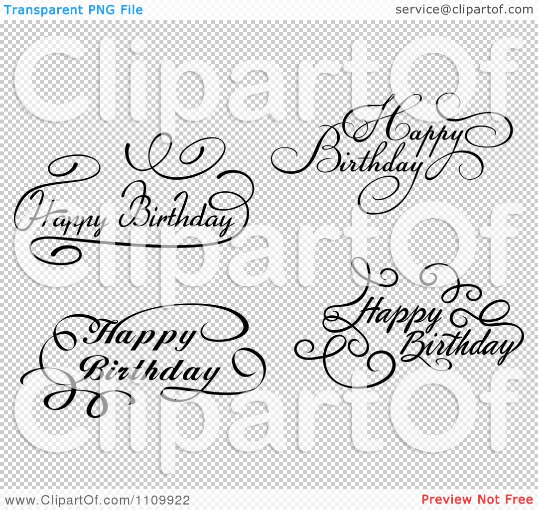 Clipart Black And White Ornate Hand Written Happy Birthday Greetings ...