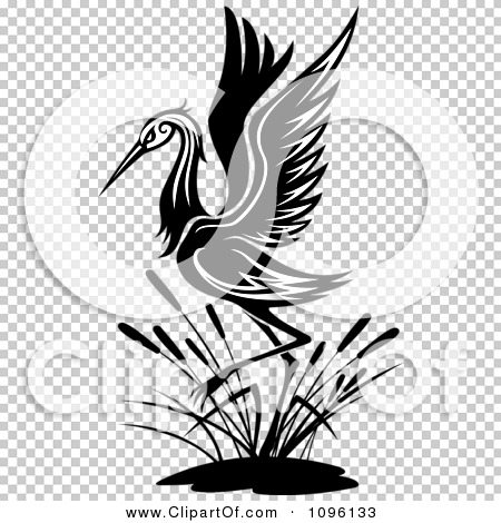 Clipart Black And White Wading Crane - Royalty Free Vector Illustration ...