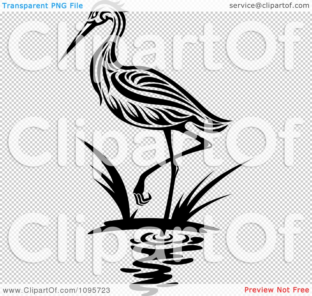 Clipart Black And White Wading Heron - Royalty Free Vector Illustration ...