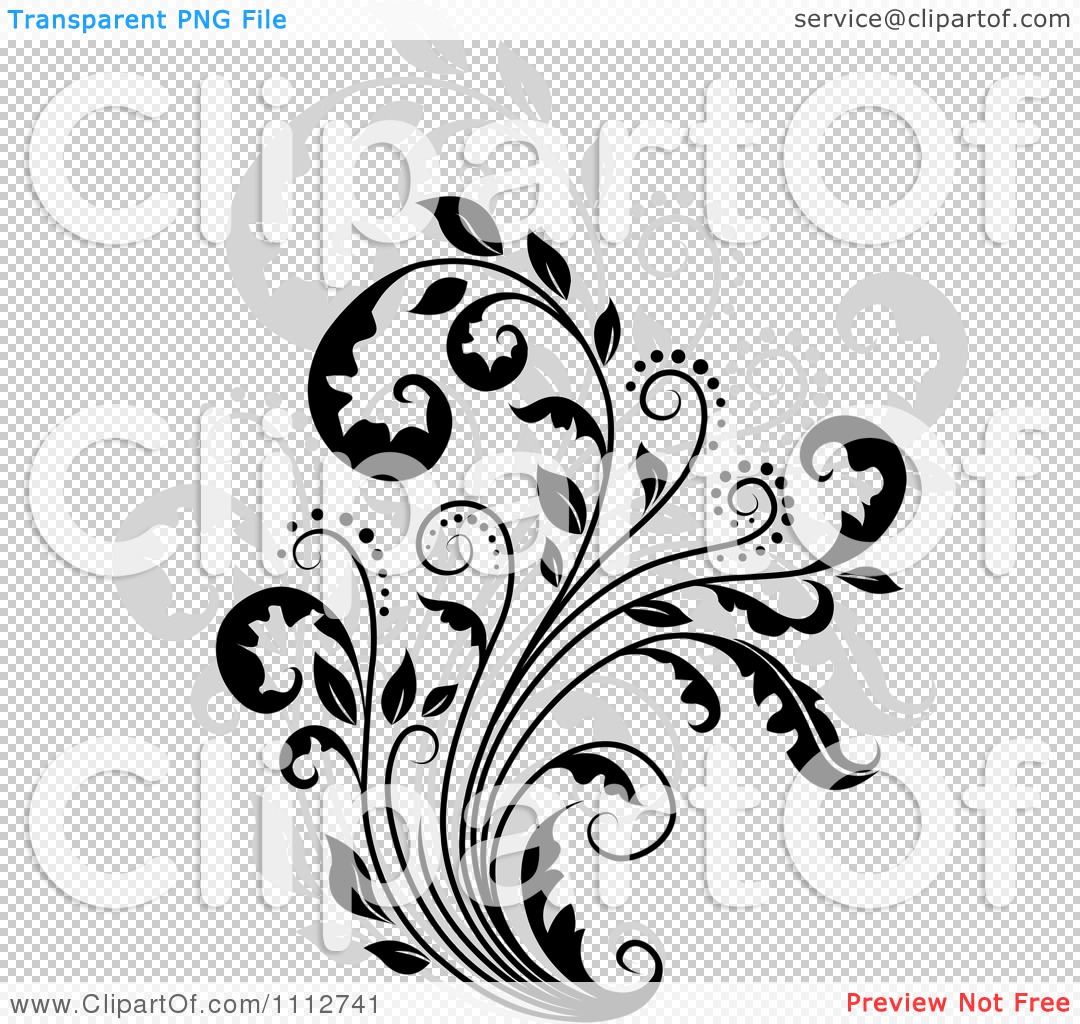 Clipart Black Floral Scroll Over Gray - Royalty Free Vector ...