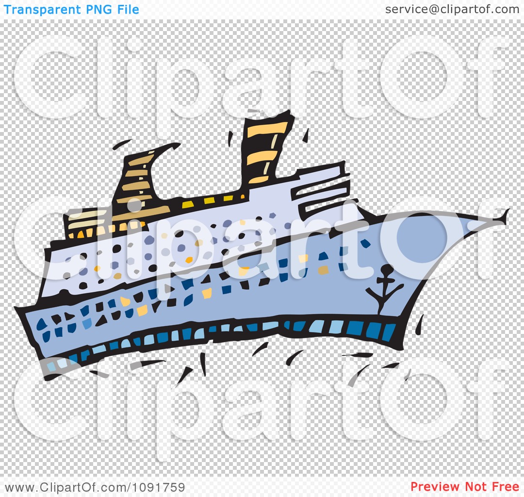Clipart Blue Cruise Ship - Royalty Free Vector Illustration by Steve