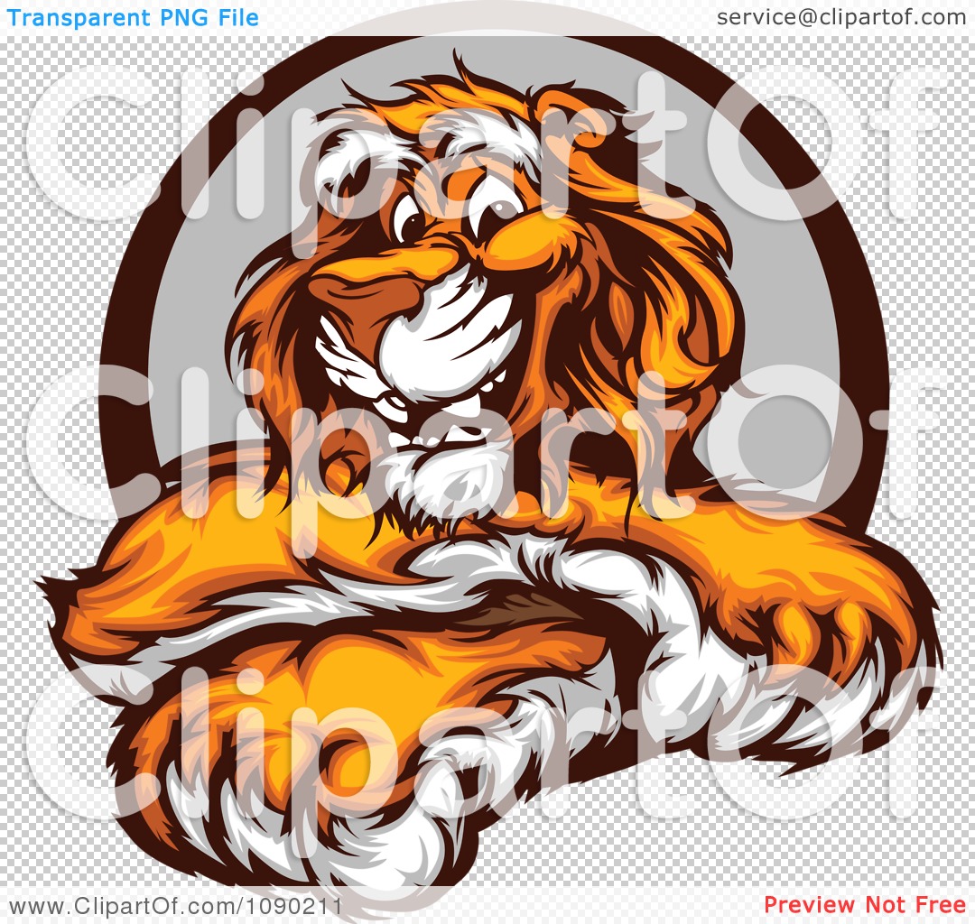 Clipart Friendly Tiger Mascot With Crossed Paws - Royalty Free Vector ...