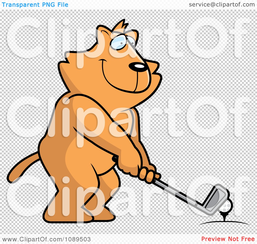 Clipart Golfing Cat Holding The Club Against The Ball On The Tee with regard to Golfing Cat