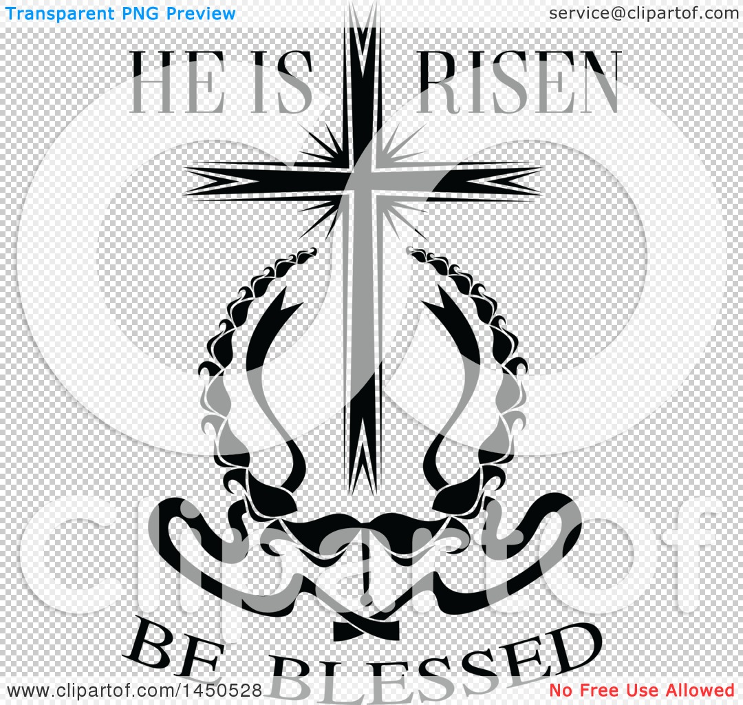 Clipart Graphic of a Black and White Cross and Easter Text - Royalty ...