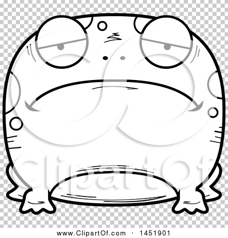 Clipart Graphic of a Cartoon Black and White Lineart Sad Frog Character