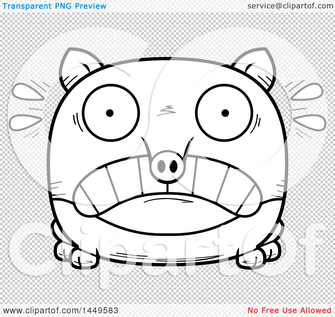 Clipart Graphic of a Cartoon Black and White Lineart Scared Tapir