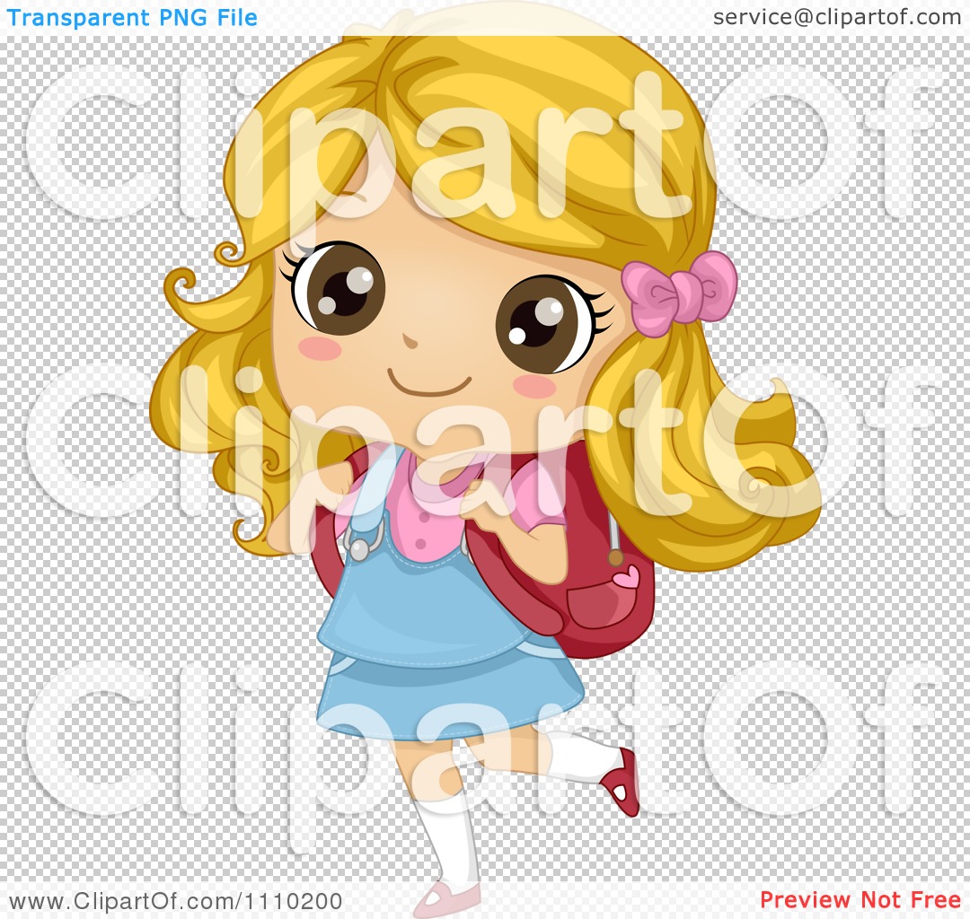 PNG File Of Cute Little Girl Holding A School Bag In The School