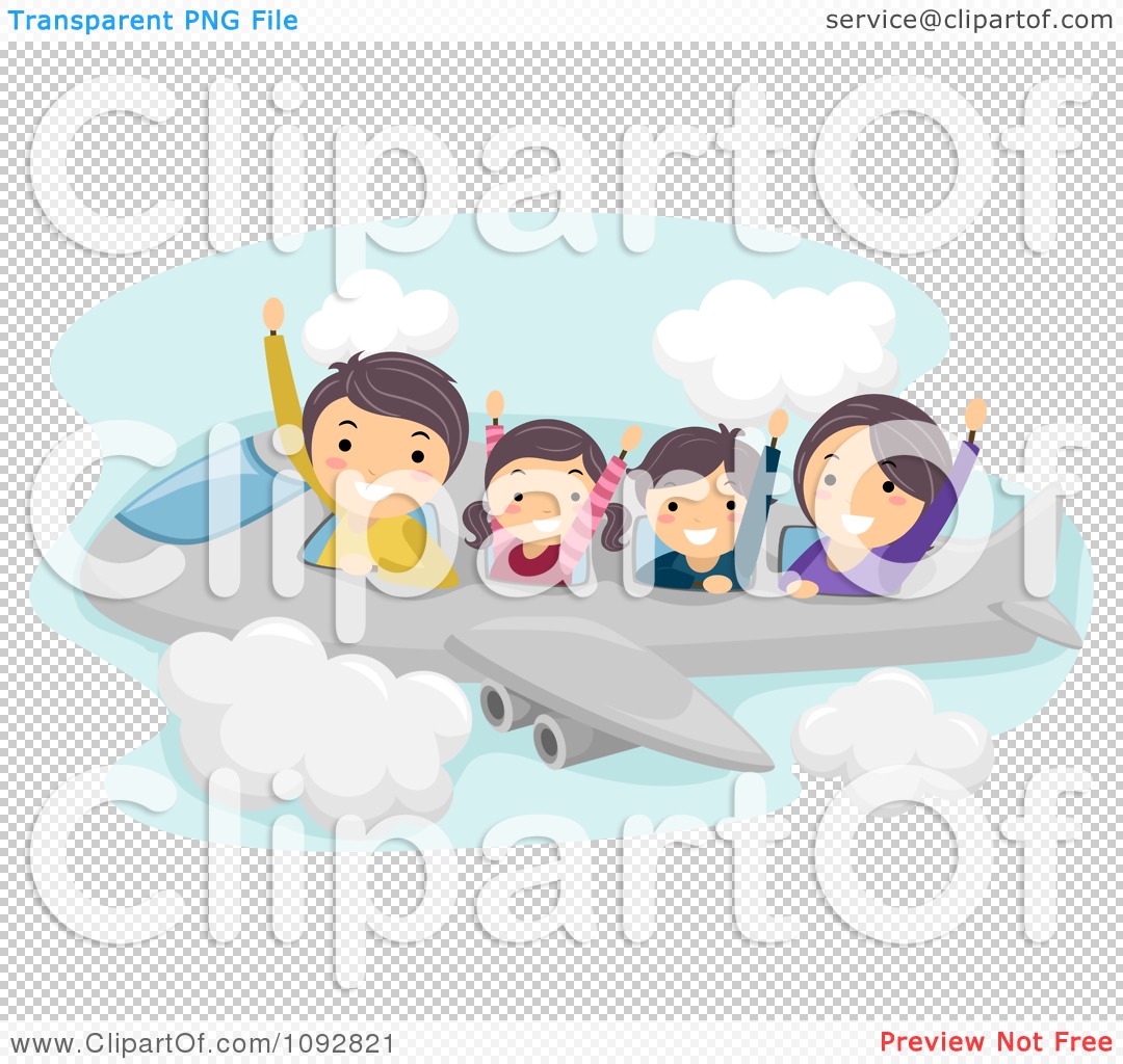 Clipart Happy Caucasian Family Flying On An Airplane - Royalty Free ...