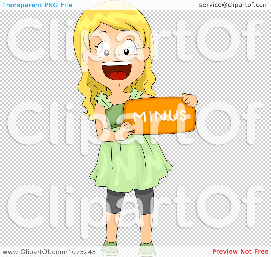 Clipart Happy School Girl Holding A Minus Math Symbol - Royalty Free ...