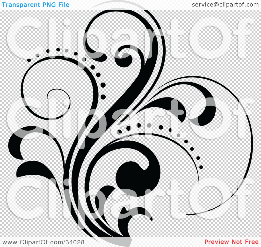 Clipart Illustration of a Black Scroll With Curly Leaves And Dots by ...
