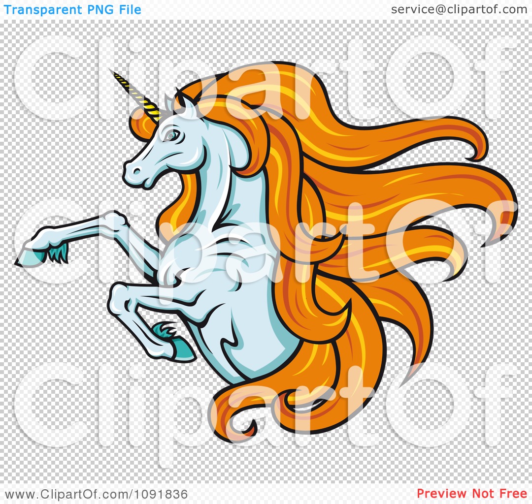 Clipart Leaping Unicorn With Long Orange Hair - Royalty Free Vector ...
