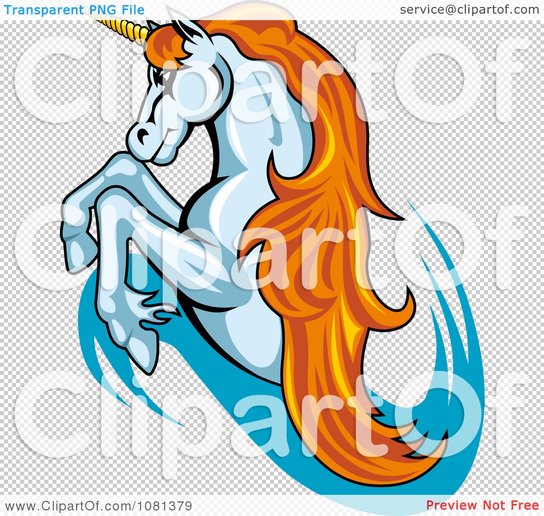 Clipart Leaping Unicorn With Orange Hair Logo - Royalty Free Vector ...