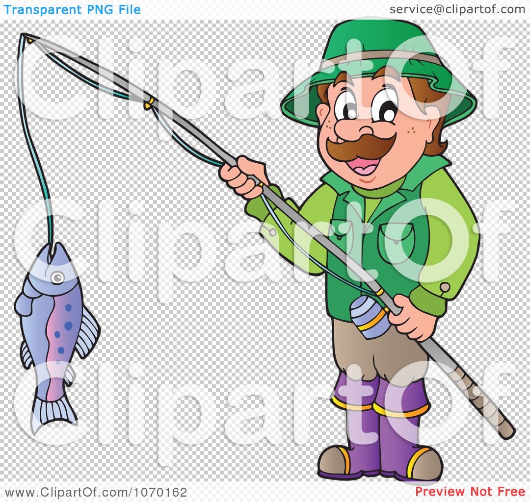 Clipart Man Holding His Catch On A Fishing Pole - Royalty ...