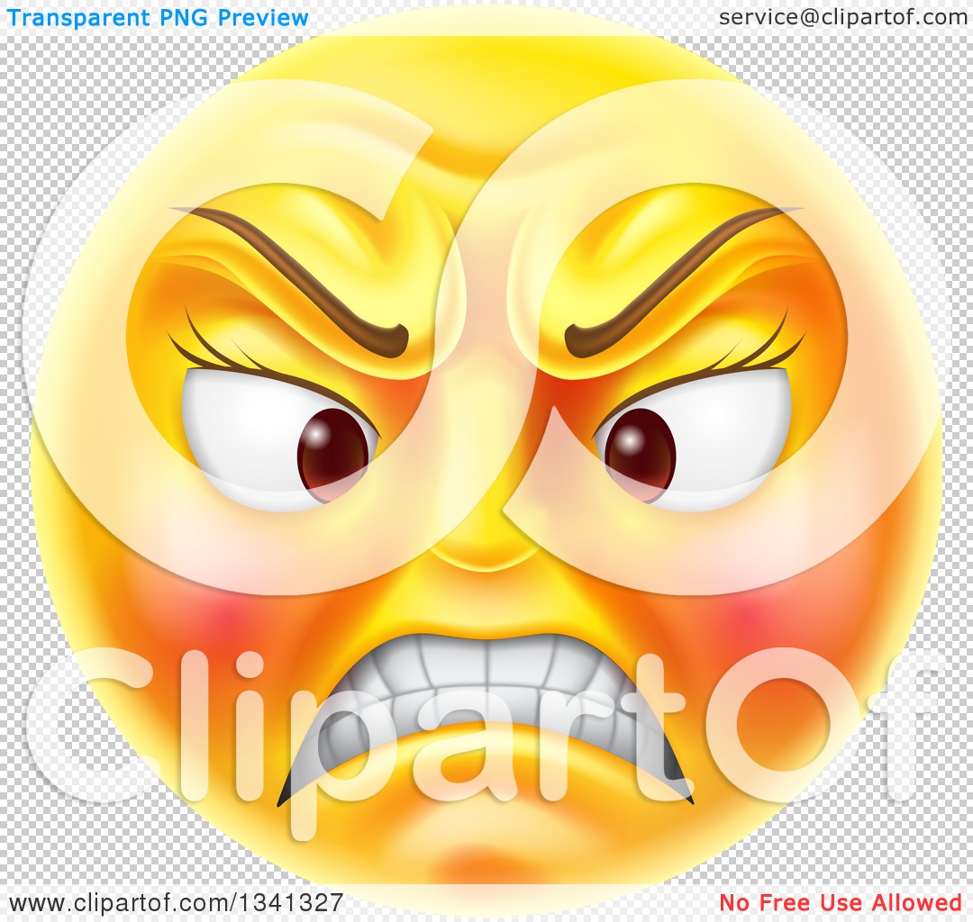 Clipart of a 3d Angry Yellow Female Smiley Emoji Emoticon Face ...