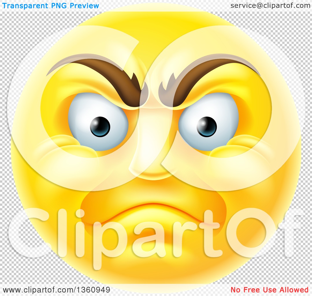 Clipart of a 3d Angry Yellow Male Smiley Emoji Emoticon Face - Royalty ...