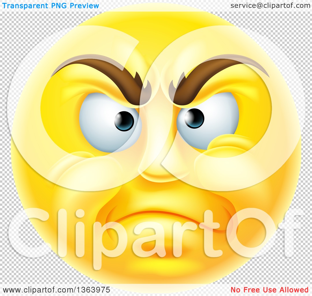 Clipart of a 3d Disapproving Yellow Male Smiley Emoji Emoticon Face ...
