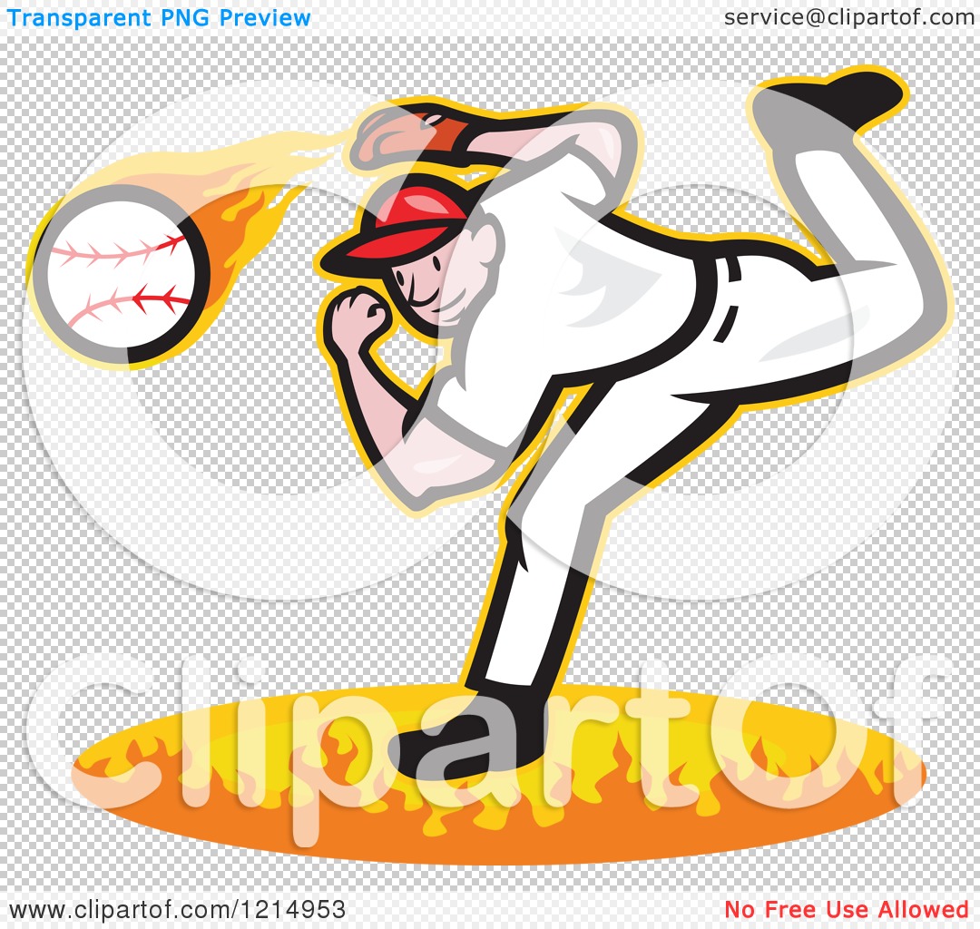 Clipart of a Baseball Player Athlete Pitching a Fast Ball over Flames -  Royalty Free Vector Illustration by patrimonio #1214953
