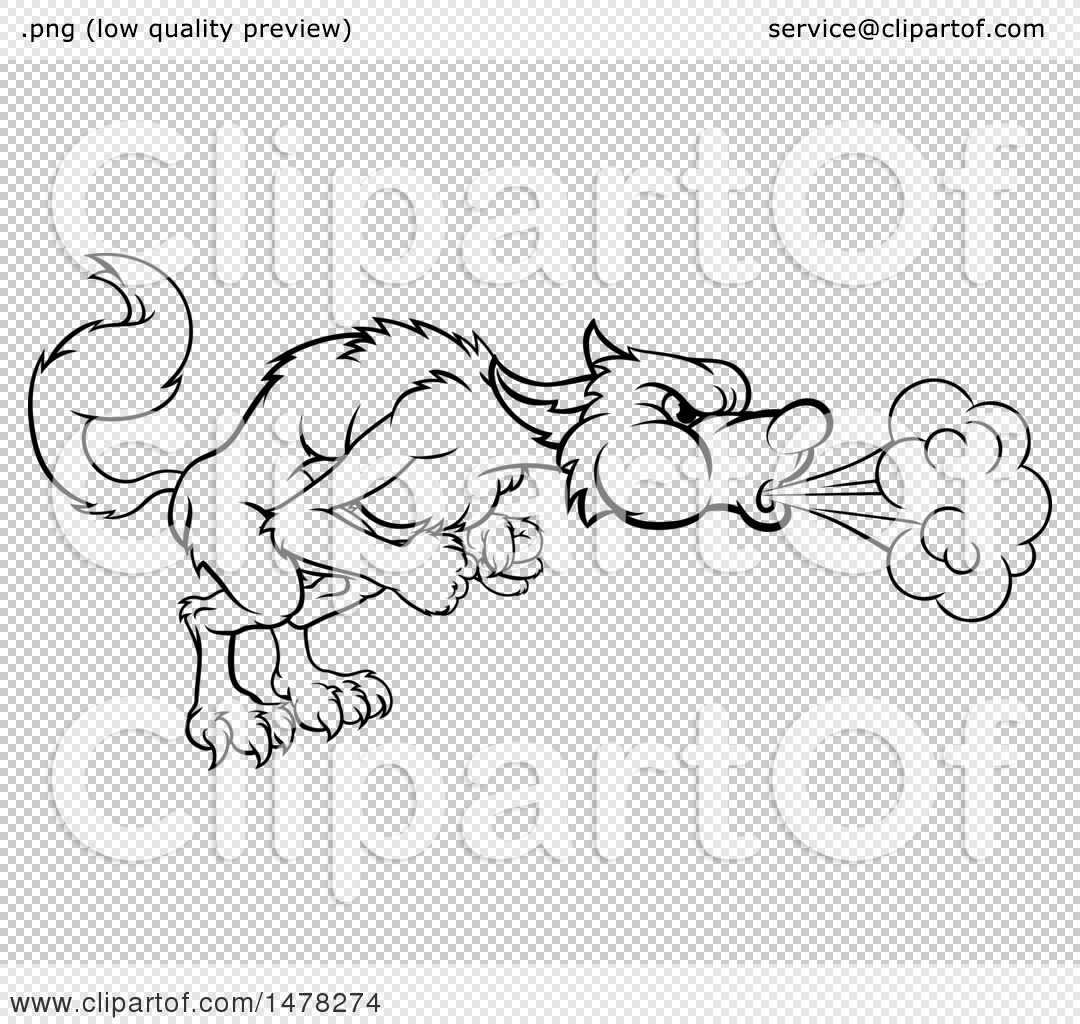 Clipart of a Big Bad Wolf Blowing - Royalty Free Vector Illustration by ...